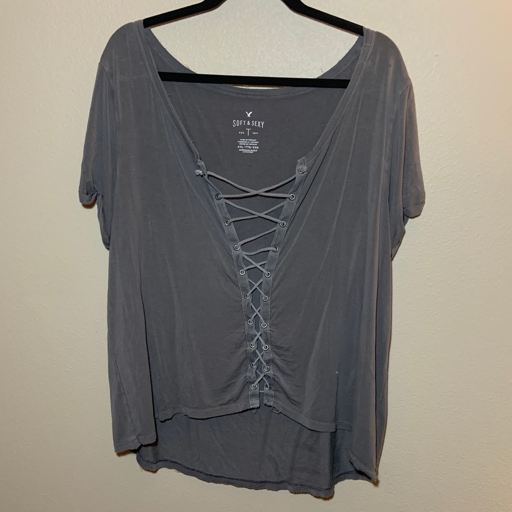 Grey lace up shirt, price is negotiable